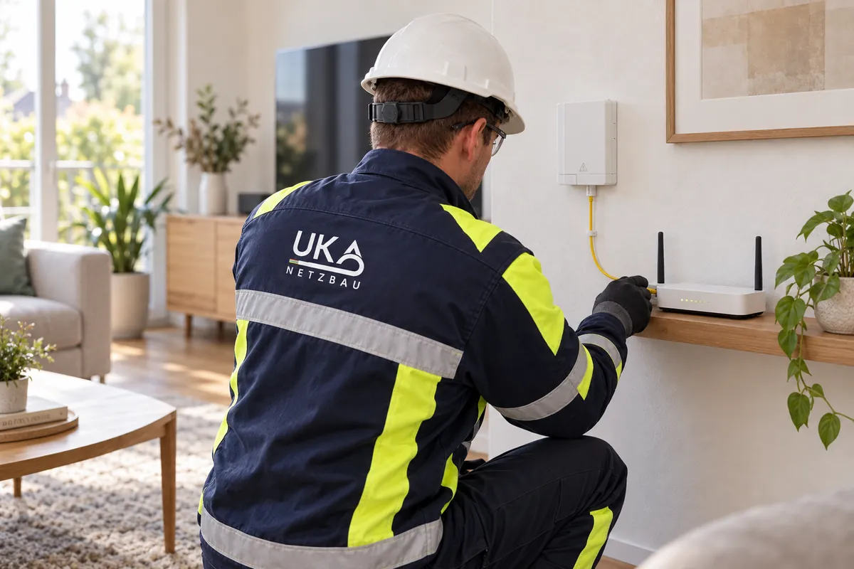 Der Router kommt per Kabel an die OneBox bzw. TA – fertig.